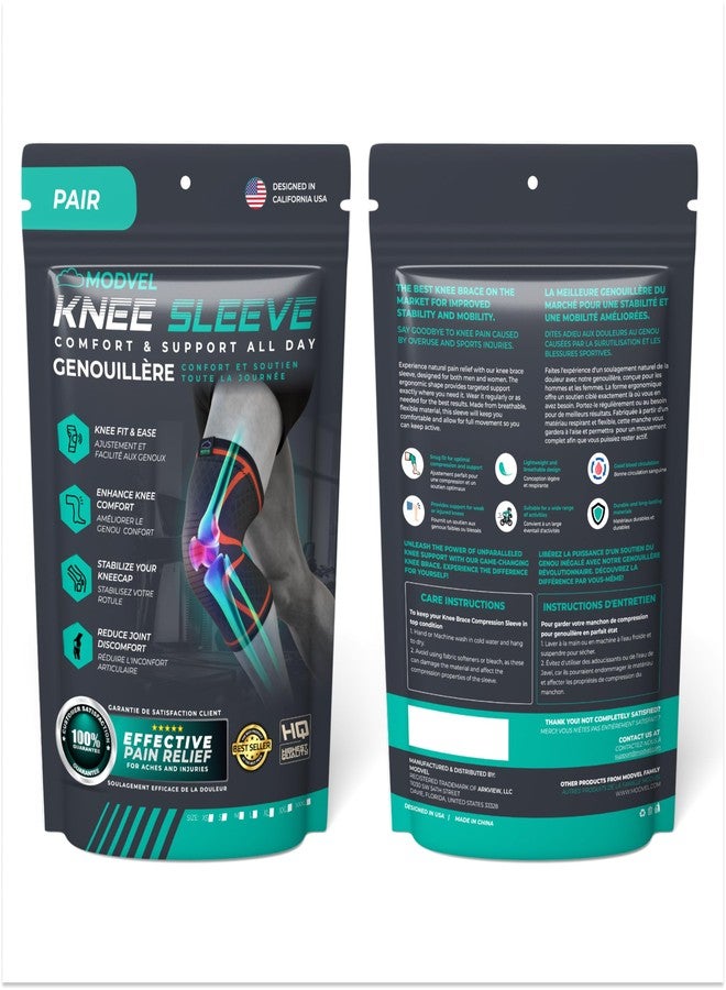 Modvel 2 Pack Knee Brace for Women & Men - Workout Knees Compression Sleeve for Knee Pain Relief Joint Support for ACL, Arthritis, Meniscus Tear Knees Brace for Sports, Rodilleras para Gym Fitness - Image 5
