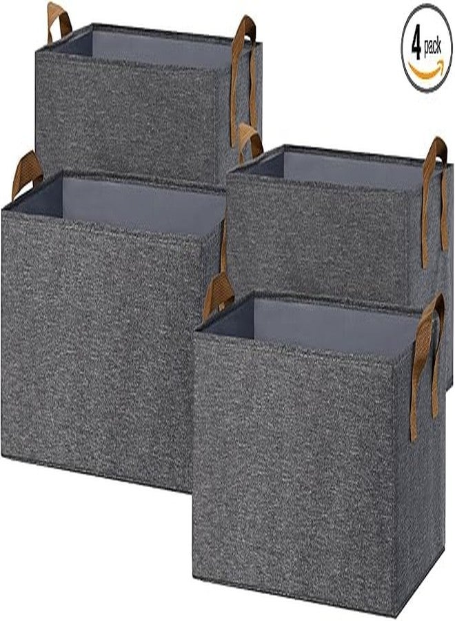 GETZET Closet Baskets for Shelves, Decorative Large Storage Bins with Handles for Clothing, Blanket, Bed Sheets, Pillows and Toys, Clothes, Books, Foldable for Office,Bedroom,Laundry - grey 4 pcs. - Image 4