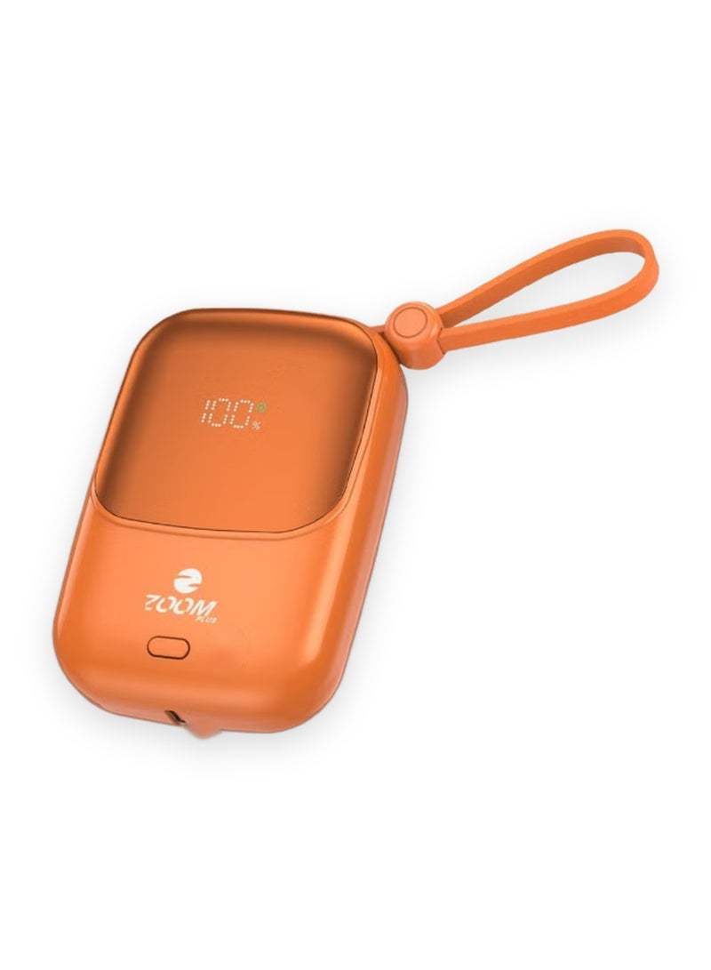 Zoom Plus Fancy 10000mAh Power Bank, 22.5W Fast Charging Slim Portable Charger with Built-in USB-C and Lightning Cables, 3 Outputs, Digital Display, Compact Battery Pack for iPhone, Samsung and Android (ZP33, Orange) - Image 1