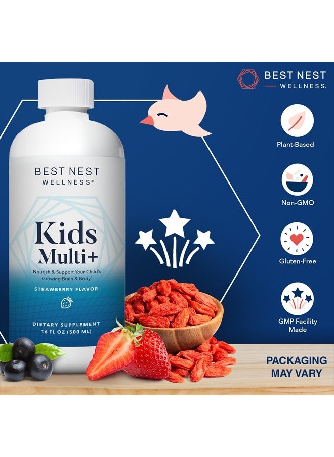 Best Nest Wellness - Kids Liquid Multivitamin: Methylated Vitamins, Whole Food, Vegan, B12, Gluten-Free, Non-GMO Methylfolate Daily Liquid Vitamins for Kids with Immune Support -Strawberry Flavor, 16oz - Image 1
