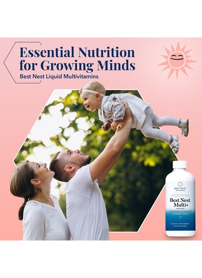Best Nest Wellness - Kids Liquid Multivitamin: Methylated Vitamins, Whole Food, Vegan, B12, Gluten-Free, Non-GMO Methylfolate Daily Liquid Vitamins for Kids with Immune Support -Strawberry Flavor, 16oz - Image 1