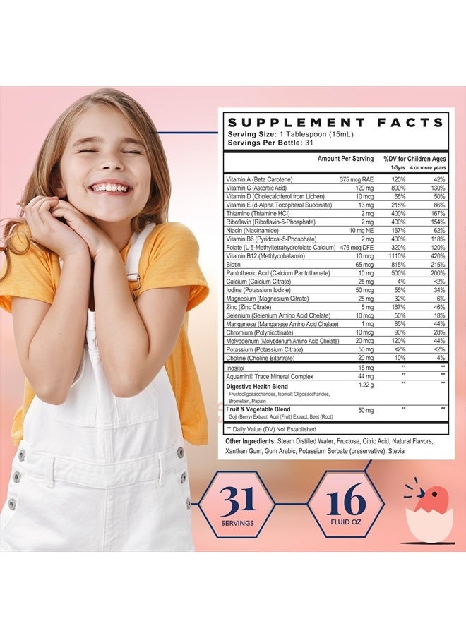 Best Nest Wellness - Kids Liquid Multivitamin: Methylated Vitamins, Whole Food, Vegan, B12, Gluten-Free, Non-GMO Methylfolate Daily Liquid Vitamins for Kids with Immune Support -Strawberry Flavor, 16oz - Image 1