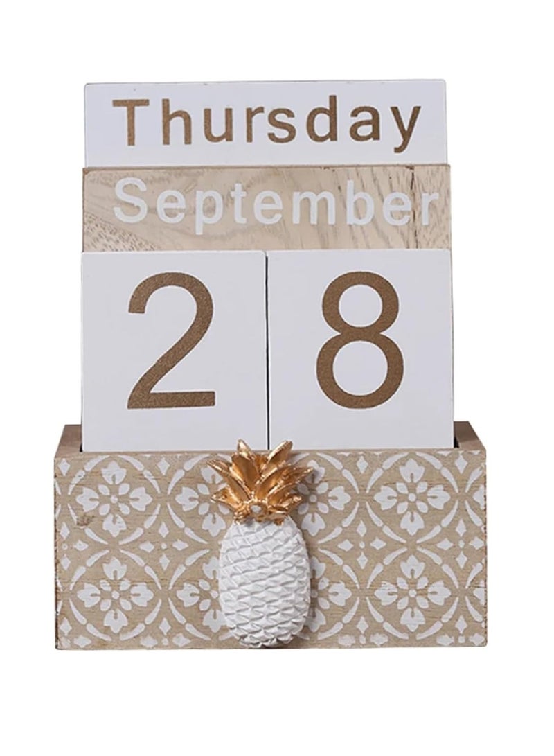 عام الأسرة الجدول التقويم الأبدي التقويم قابلة لإعادة الاستخدام هدايا خشبية خمر كتلة التقويم الجدول التقويم DIY مخطط سطح المكتب الديكور التقويم - Image 1