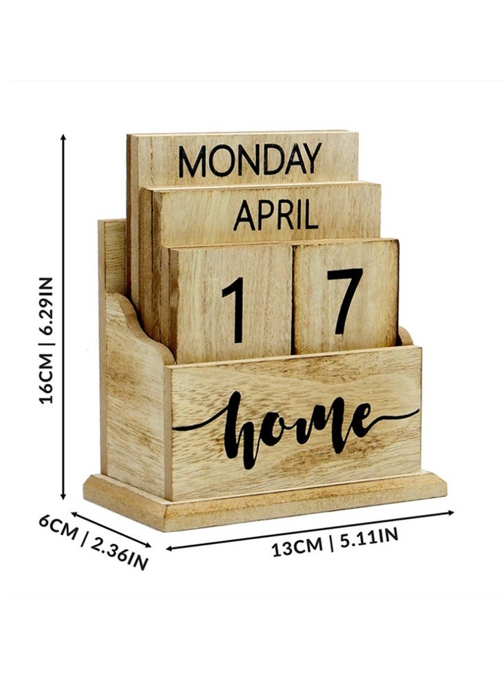 عام الأسرة الجدول التقويم الأبدي التقويم قابلة لإعادة الاستخدام هدايا خشبية خمر كتلة التقويم الجدول التقويم DIY مخطط سطح المكتب الديكور التقويم - Image 2