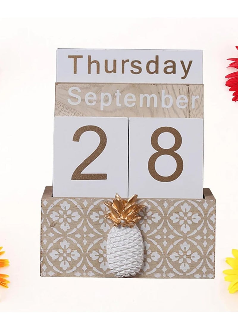 عام الأسرة الجدول التقويم الأبدي التقويم قابلة لإعادة الاستخدام هدايا خشبية خمر كتلة التقويم الجدول التقويم DIY مخطط سطح المكتب الديكور التقويم - Image 3