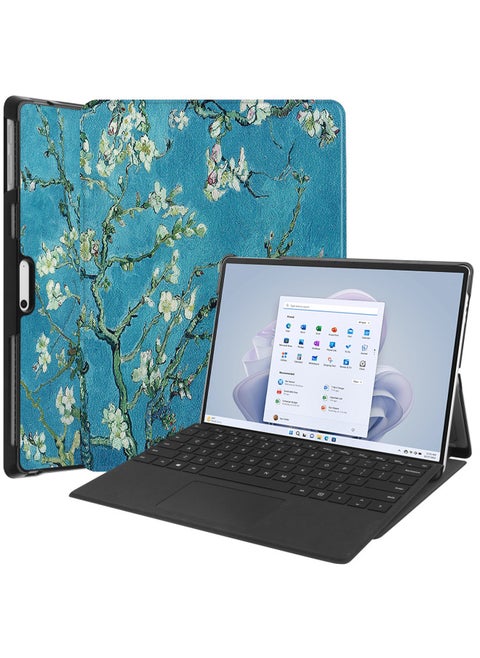 For Microsoft Surface Pro11/10/9 Commercial Tablet Computer Keyboard Leather Case 2024 New-Color:Apricot Flower-Applicable Model:Surface Pro11/10/9