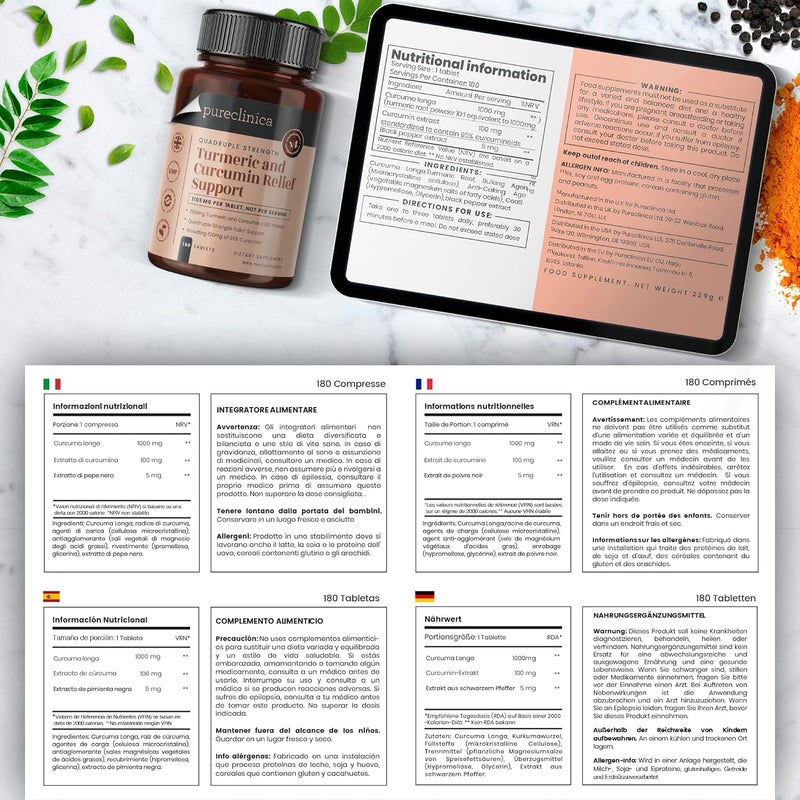 pureclinica Turmeric Curcumin 1000mg x 1080 Tablets 6 Bottles Including 95 Curcumin with 5mg Black Pepper Extract - Image 5