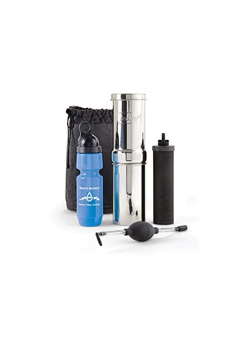 Go Berkey Water Filter Kit with 1 Qt. Berkey Gravity Fed Water Filter System, Berkey Sport Bottle and Black Berkey Primer