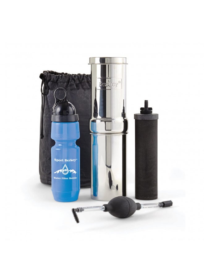 Berkey - Go Berkey Water Filter Kit with 1 Qt. Berkey Gravity Fed Water Filter System, Berkey Sport Bottle and Black Berkey Primer - Image 1