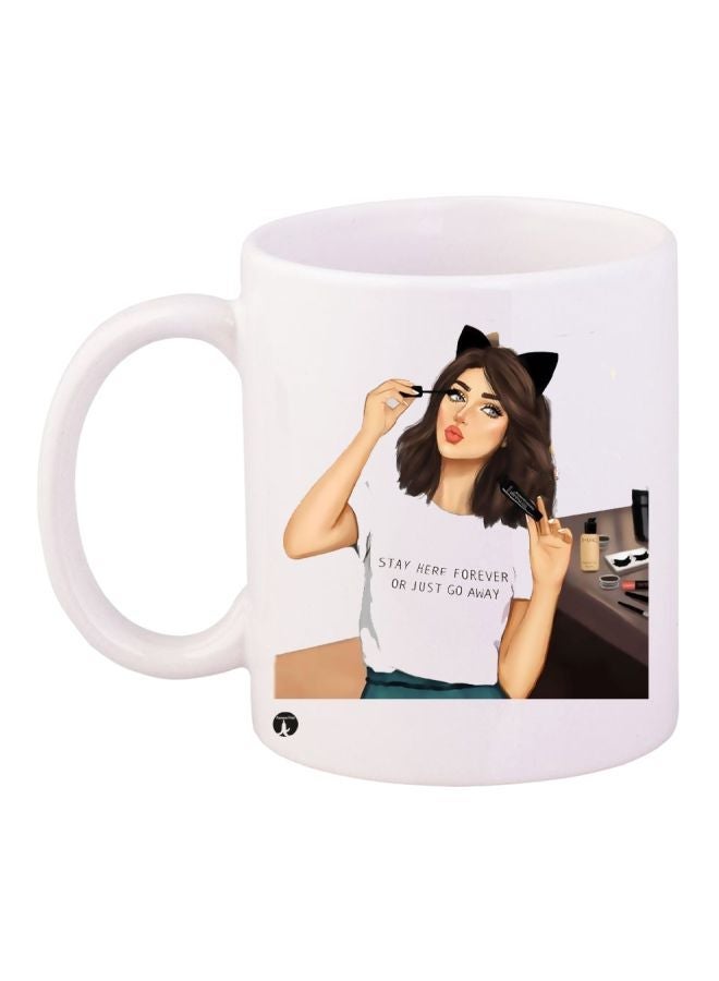 RYN Girl Printed Ceramic Coffee Mug White/Brown/Beige 11ounce