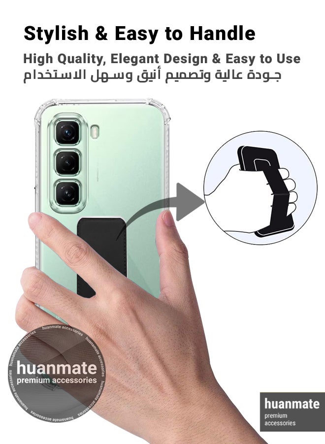 Infinix Hot 50 5G Magnetic Case With Hand Grip Holder & Kickstand - Strong Grip for Magnetic Car Holder, Stylish & Functional, Ultimate Convenience & Hands-Free Viewing - Clear/Black