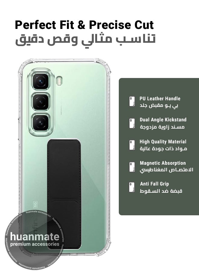 Infinix Hot 50 5G Magnetic Case With Hand Grip Holder & Kickstand - Strong Grip for Magnetic Car Holder, Stylish & Functional, Ultimate Convenience & Hands-Free Viewing - Clear/Black