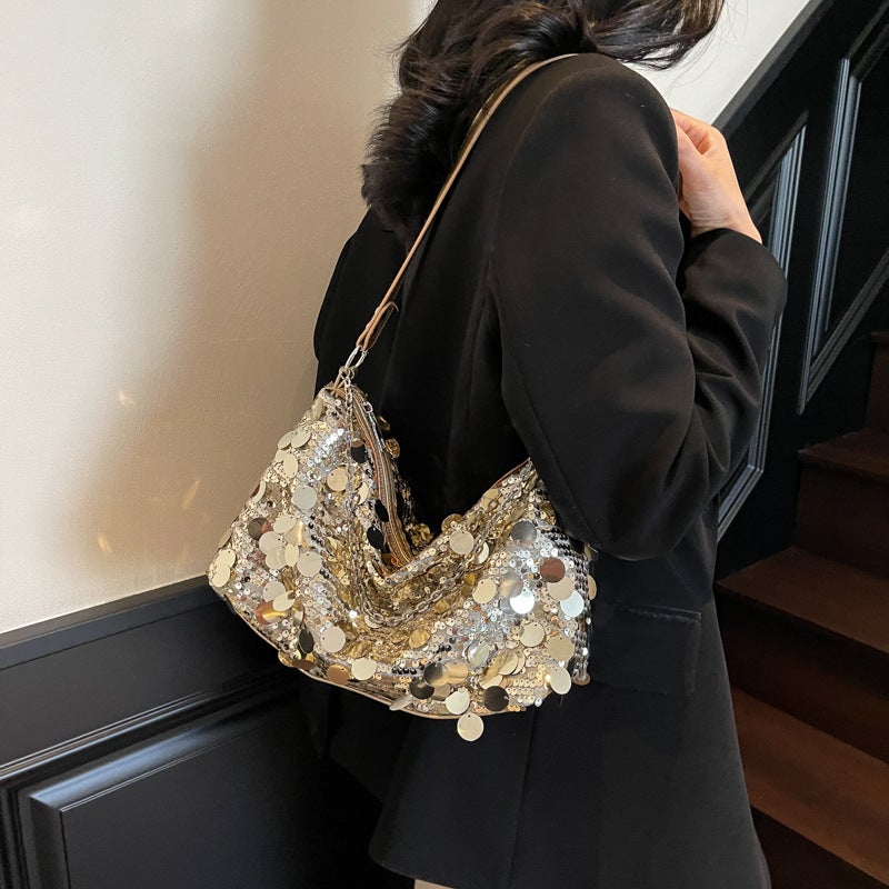 Niche Sequined Armpit Bag For Women 2025 Spring New Korean Style Fashion Trendy Chain High-End Shoulder Bag - Image 4