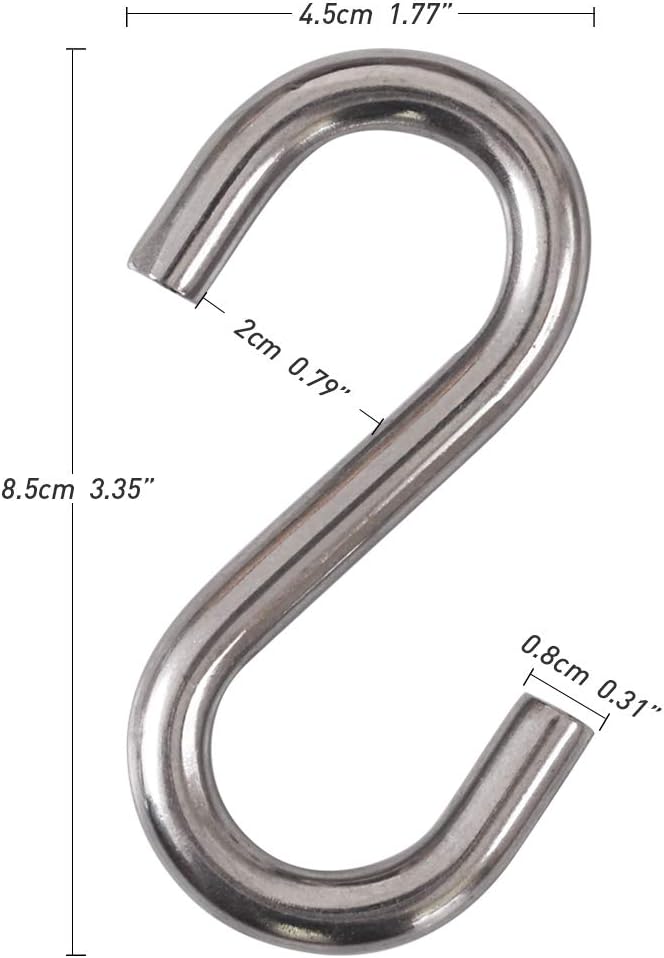 Cozihom Heavy-Duty 304 Stainless Steel S Hooks, 3.3 Inch Hammock, Swing S Hooks, Industrial Grade Quality Utility Hooks 4 Packs - Image 2
