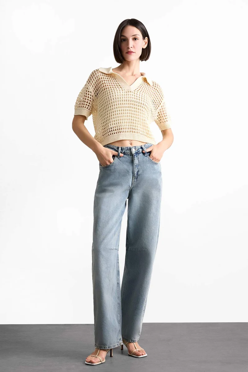 ديفاكتو Relax Fit Polo Collar Pullover