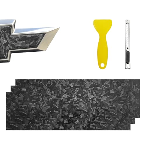 BLAKAYA Compatible with 118 x 4 Bowtie Emblem Wrap Kit for Chevy Logo Overlay Vinyl Wrap with Spatula and Cutter 3 Pcs Black Forged Carbon Fiber - Image 1