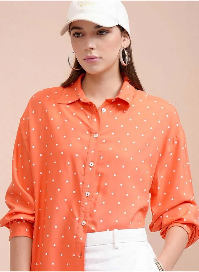 Tokyo Talkies Polka Dot Printed Oversized Shirt