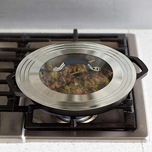 WishDirect Universal Pans Pots Lid Cover Fit All 8.25 Inch to 12 Inch Pots/Pans/Woks Stainless Steel and Glass Lid with Heat Resistant Knob, Black - Image 4