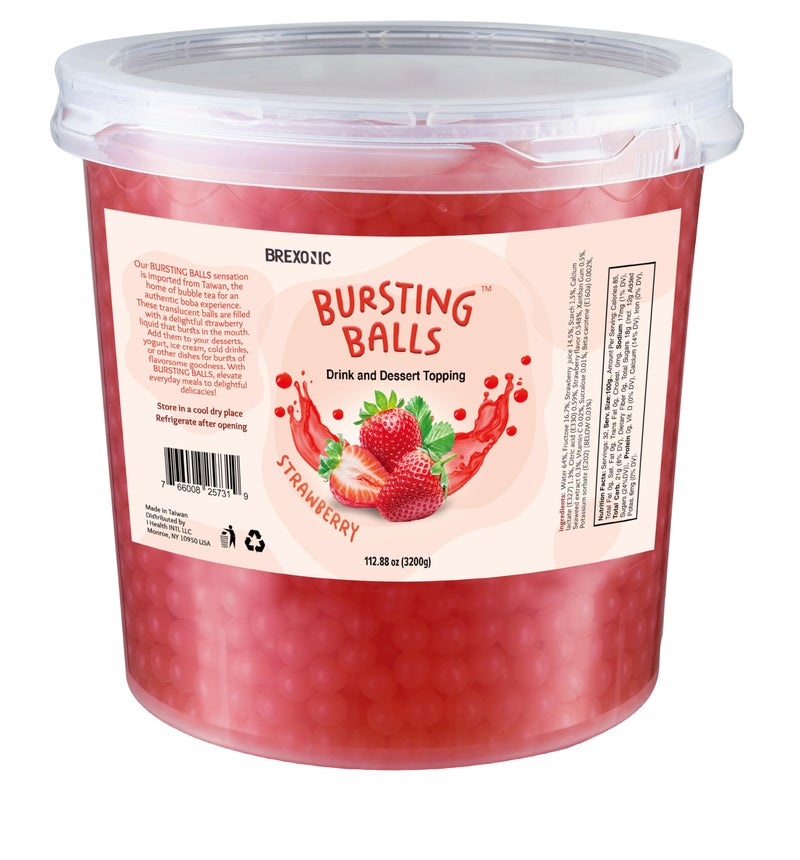 BREXONIC Strawberry Boba Pearls, Strawberry Popping Boba Bursting Boba, Strawberry Bubble Tapioca Pearls For Bubble Tea (Strawberry, 7 LB 1 Pack) - Image 1