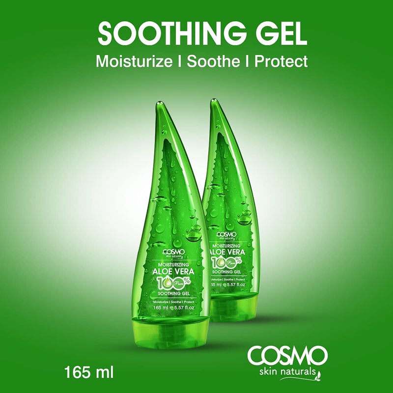 COSMO كوزمو سكين ناتشورالز - جل الألوة فيرا النقي 100% المهدئ 165 مل، أخضر - للترطيب، التهدئة، الحماية، العناية بالبشرة، العناية بالوجه، جل التبييض - Image 2