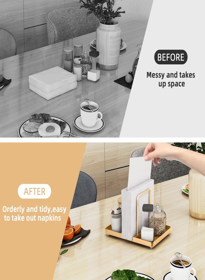 Audmore Gold Napkin Holder for Table, Metal Napkin Storage with Salt and Pepper Shakers Caddy for Dining Table Decor - Image 4