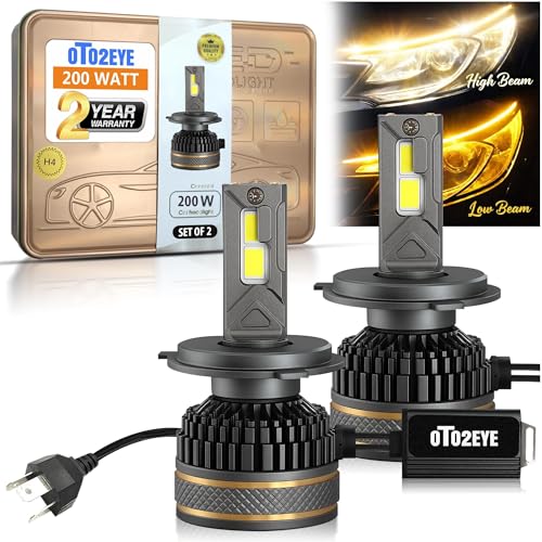OTO2EYE H4 LED Headlight Bulbs, 200W, 20000 Lumens, Super Bright Headlight, 6500K, LED Headlight Auto Conversion Kit for Car, Set of 2, (2 Years Warranty) - Image 1