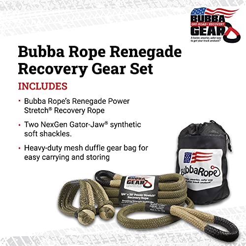 Bubba Rope Heavy-Duty Off-Road Vehicle Tow Recovery Gear Set – Renegade Power Stretch Recovery Rope, 3/4” x 30’ & NexGen PRO Gator-Jaw Synthetic Shackles, 3/8” x 6.5” - Orange Blaze - Image 2