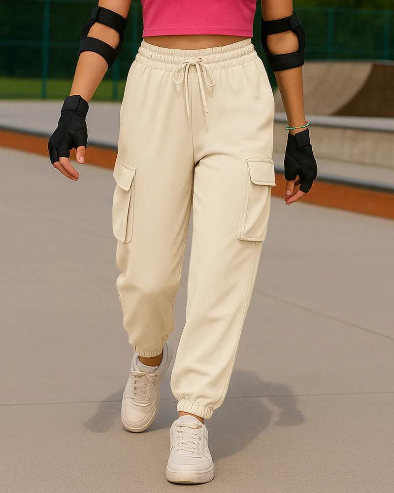 bewakoof Women's Beige Oversized Cargo Joggers