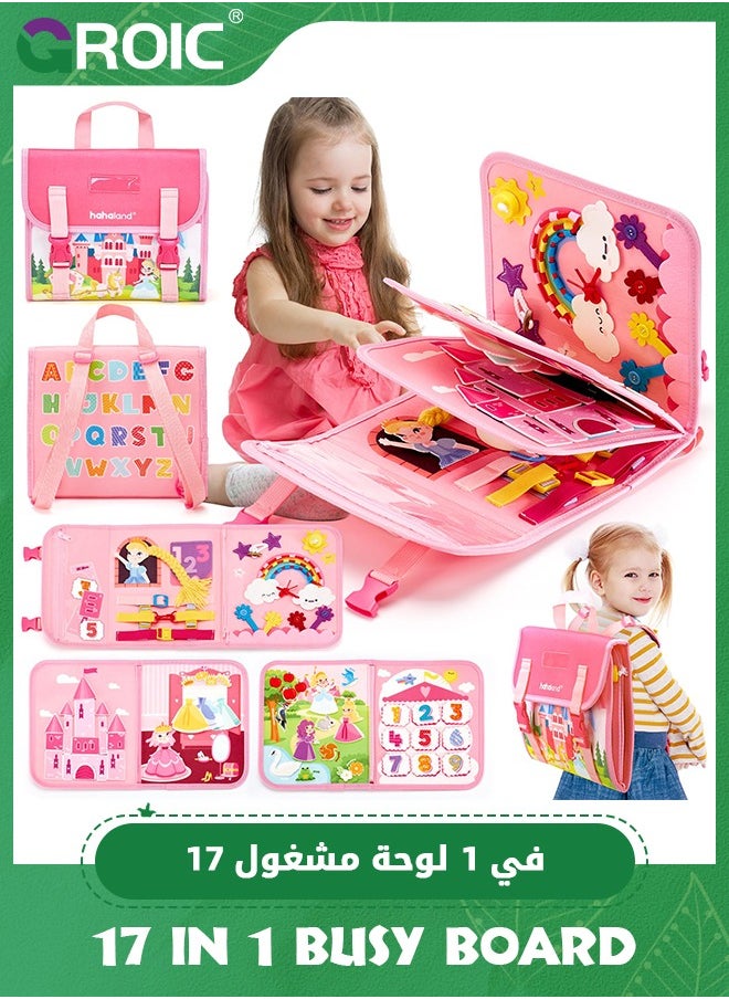 GROIC 17 in 1 Busy Board Book for Toddlers, Kids Busy Backpack Montessori Toys for ages 2-4, Quiet Activity Book Preschool Learning Activities with 12 Life Skill, Number, Shape, Dress Up, Animal, Figures  - Image 1