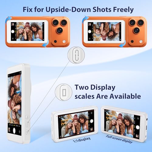 VOGBY Vlog Selfie Monitor Screen for iPhone 17 Series & Android,Built-in Speaker,Wireless & Wired Magnetic 4K/1080P Phone Back Camera Monitor with Remote Control for Live Stream TikTok (White) - Image 4
