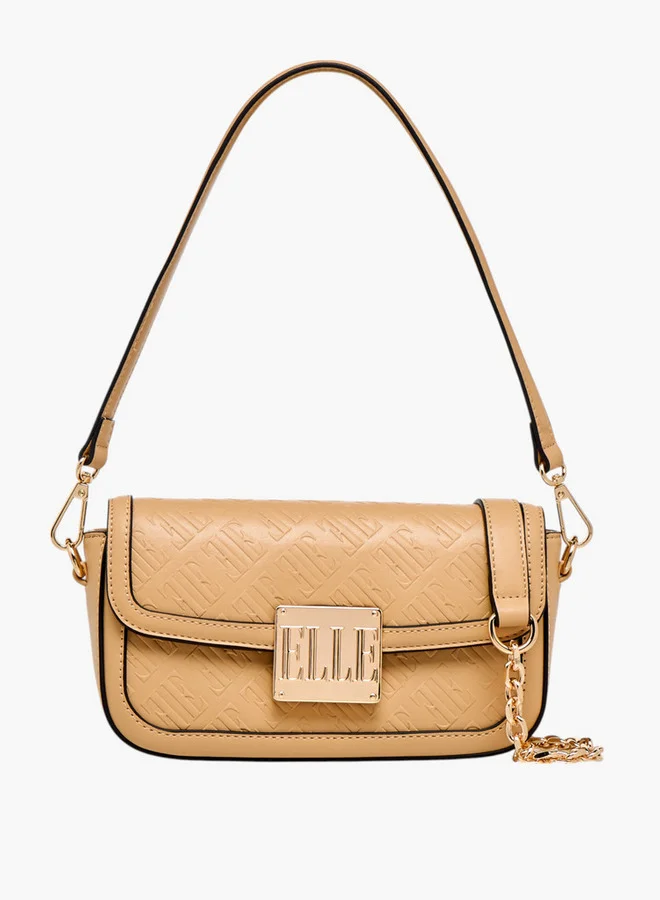 ELLE Monogram Embossed Shoulder Bag with Detachable Chain Strap