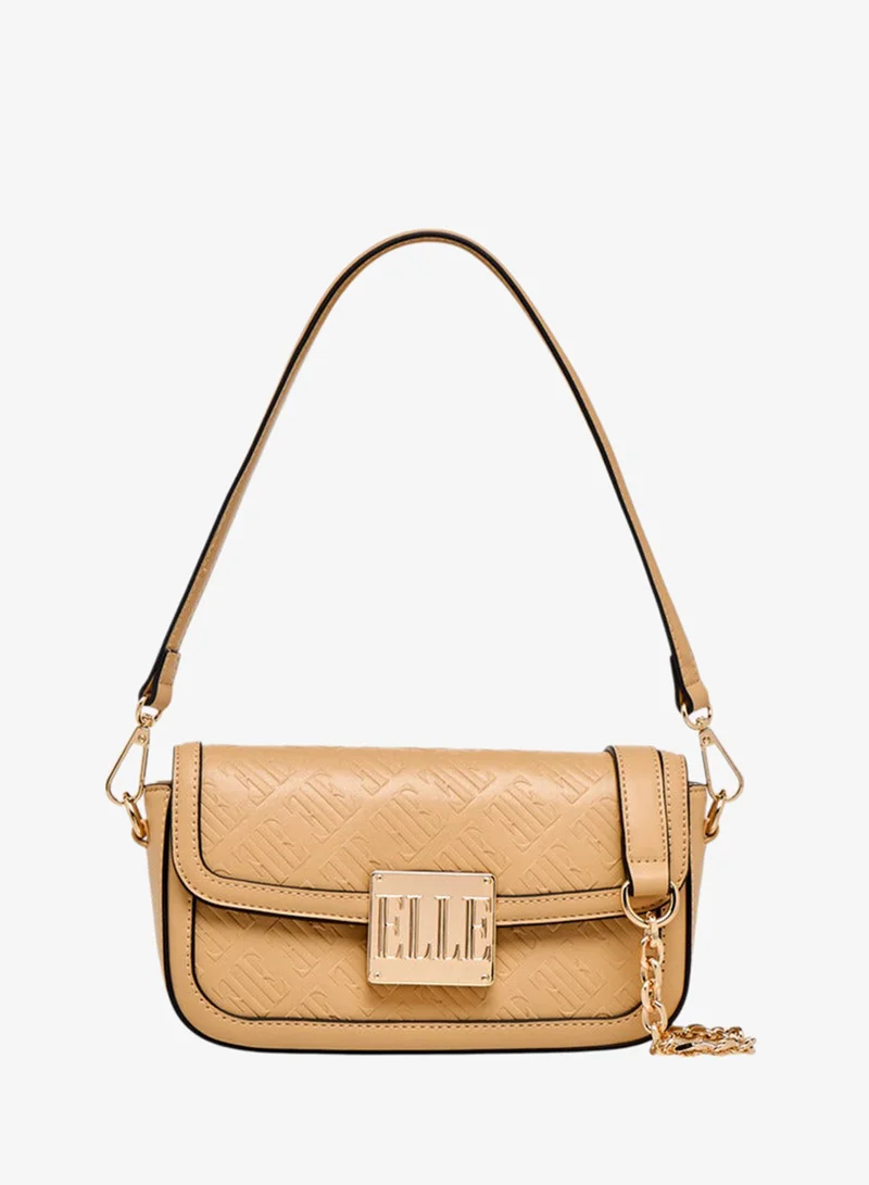 ELLE Monogram Embossed Shoulder Bag with Detachable Chain Strap