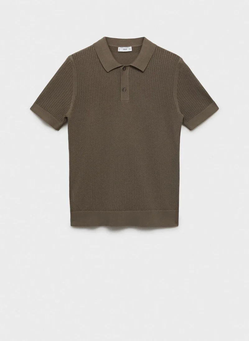 Mango Man  Openwork knitted cotton polo shirt for Men | Best Price UAE