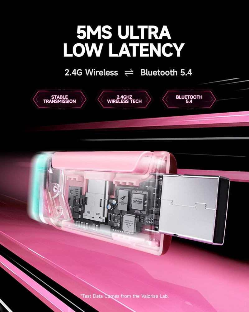 قيم سماعة رأس لاسلكية للألعاب، صوت محيطي 7.1، سماعات ألعاب USB 2.4 جيجاهرتز مع بلوتوث 5.4، بطارية 100 ساعة، ميكروفون إلغاء الضوضاء ENC، إضاءة RGB، سماعة لاسلكية لأجهزة PC PS5 PS4 Mac Switch (رمادي-وردي) - Image 4