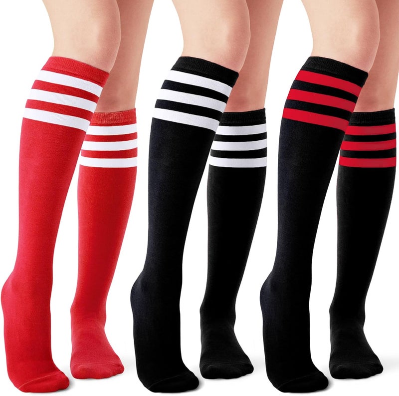 JOULLI Women's Knee High Athletic Socks Stripe Tube Outdoor Sport Socks 1-3 Pairs - Image 1