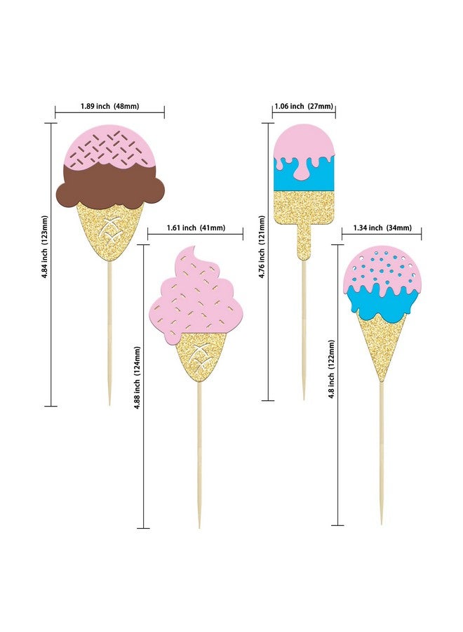 Ephlyn 24Pcs Ice Cream Cupcake Toppers Glitter Summer Cupcake Picks for Hawaii Dessert Summer Ice Cream Themed Birthday Wedding Party Popsicle Baby Shower Decoration Supplies - Image 2