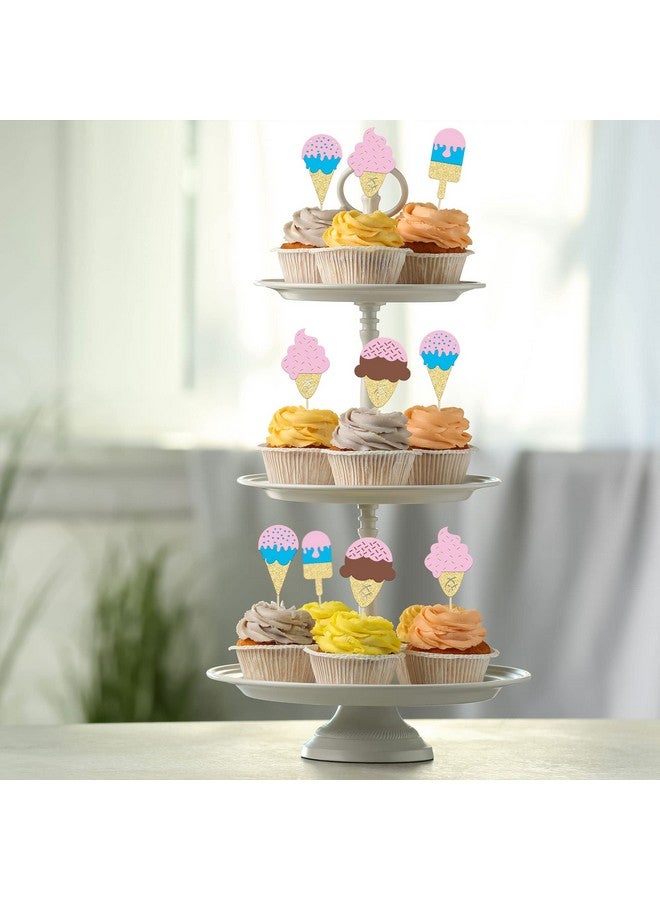 Ephlyn 24Pcs Ice Cream Cupcake Toppers Glitter Summer Cupcake Picks for Hawaii Dessert Summer Ice Cream Themed Birthday Wedding Party Popsicle Baby Shower Decoration Supplies - Image 5