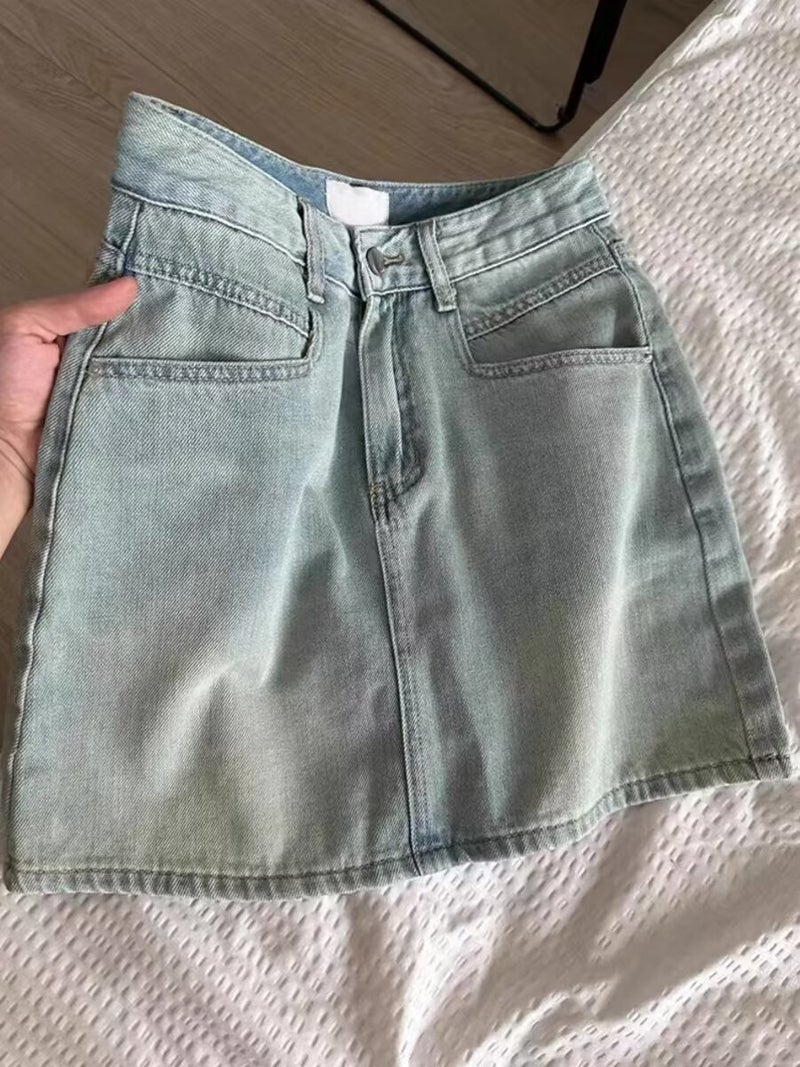 Plus Size Vintage American Style Denim Skirt Women'S Summer Chubby Girl Loose Slimming High Waist All-Match Hip A- Line Skirt - Image 4