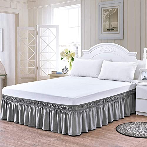 YRM Bedding's Silver Grey Bed Skirt Wrap Around 600 Microfiber with Easy Fit with 15 Inch Tailored Drop Shrinkage and Fade Resistant with Microfiber 15 Bed Skirt Full Size 54 x 80 - Image 1