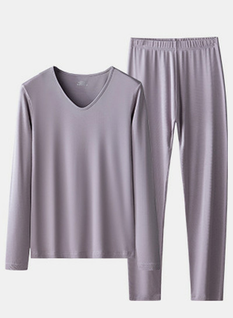 Loquat Womens Solid Color Thin Seamless Long Johns And V-Neck Thermal Underwear Set 2 Piece Base Layer Set for Women Dusty Purple 