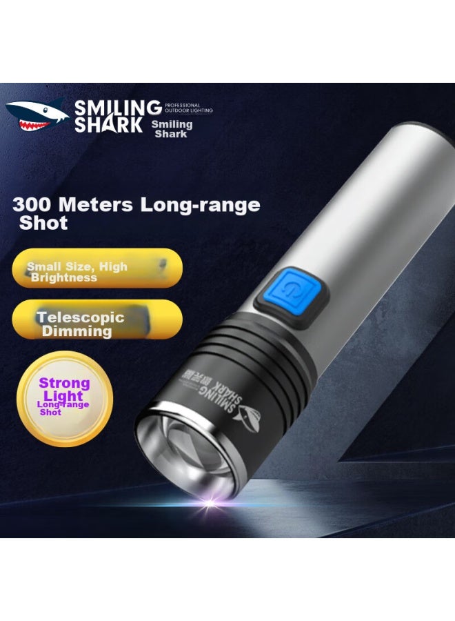 Smiling Shark 615 Flashlight, High Brightness Rechargeable Outdoor Ultra-bright Long-range Compact Mini Portable Led Household Usb Durable Light - Image 1