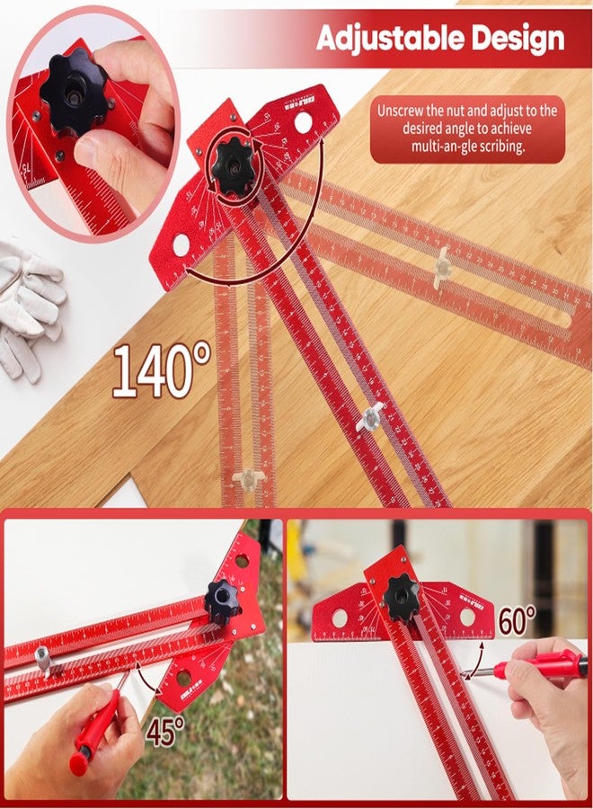 EUASOO Adjustable Woodworking Scriber Marking Line Ruler, Aluminum Alloy Sliding T-Square Ruler, Precision Line Drawing aid with Angle Adjustment Scale - Image 2