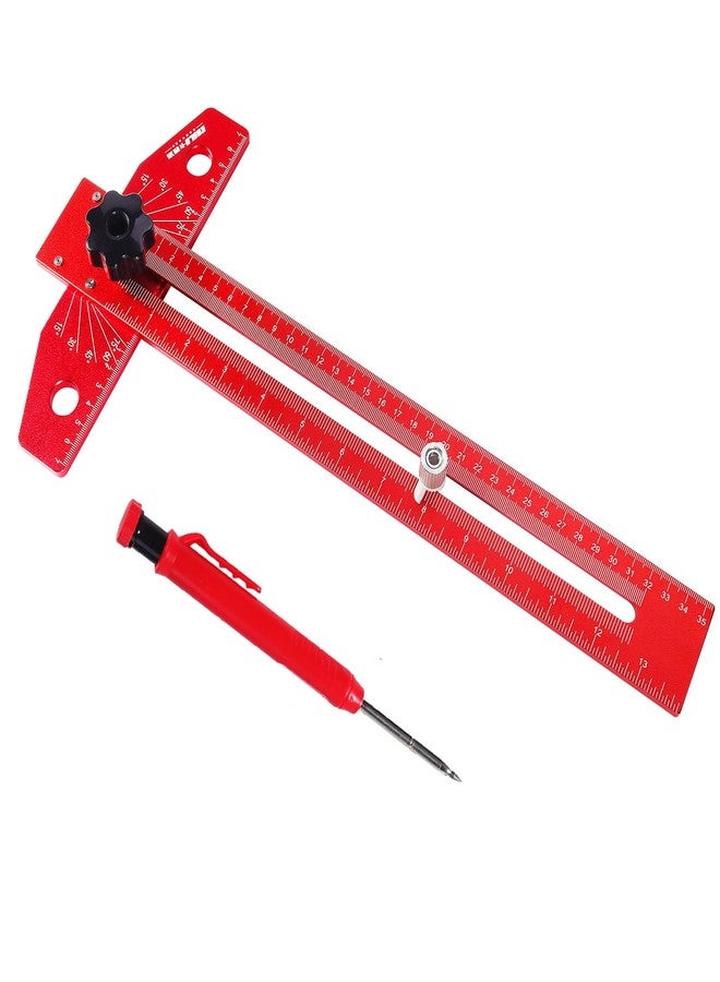 EUASOO Adjustable Woodworking Scriber Marking Line Ruler, Aluminum Alloy Sliding T-Square Ruler, Precision Line Drawing aid with Angle Adjustment Scale - Image 1
