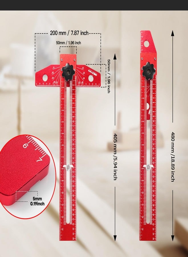 EUASOO Adjustable Woodworking Scriber Marking Line Ruler, Aluminum Alloy Sliding T-Square Ruler, Precision Line Drawing aid with Angle Adjustment Scale - Image 3