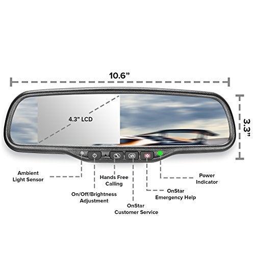 Master Tailgaters 10.5" OEM Rear View Mirror with 4.3" LCD Screen + OnStar Buttons for Existing Wiring | Rearview Universal Fit | Auto Adjusting Brightness LCD | Anti Glare | Full Mirror Replacement - Image 2