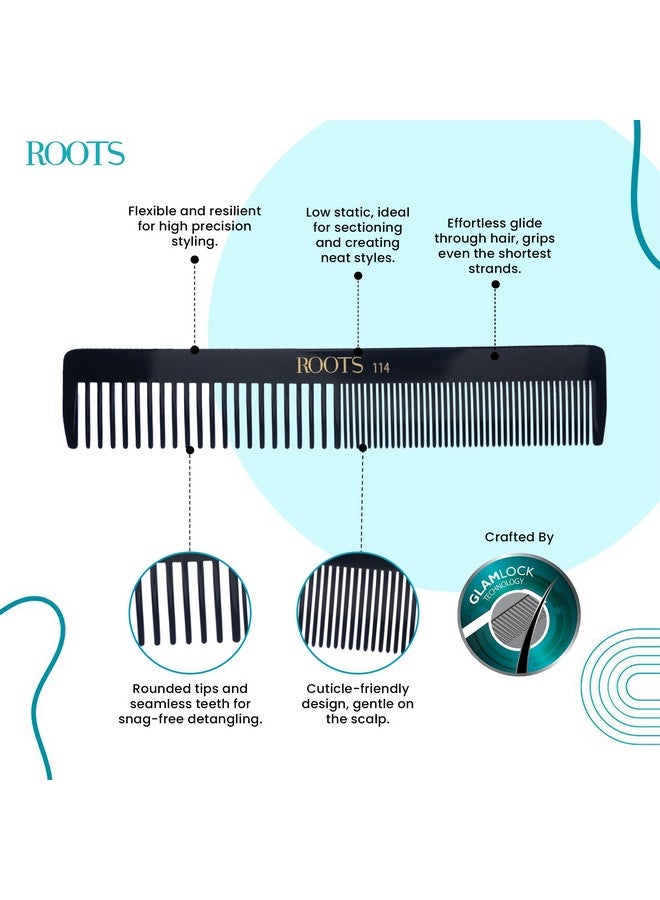 روتس - مشط شعر احترافي - مشط ذو أسنان رفيعة وواسعة - مشط صالون - Image 2