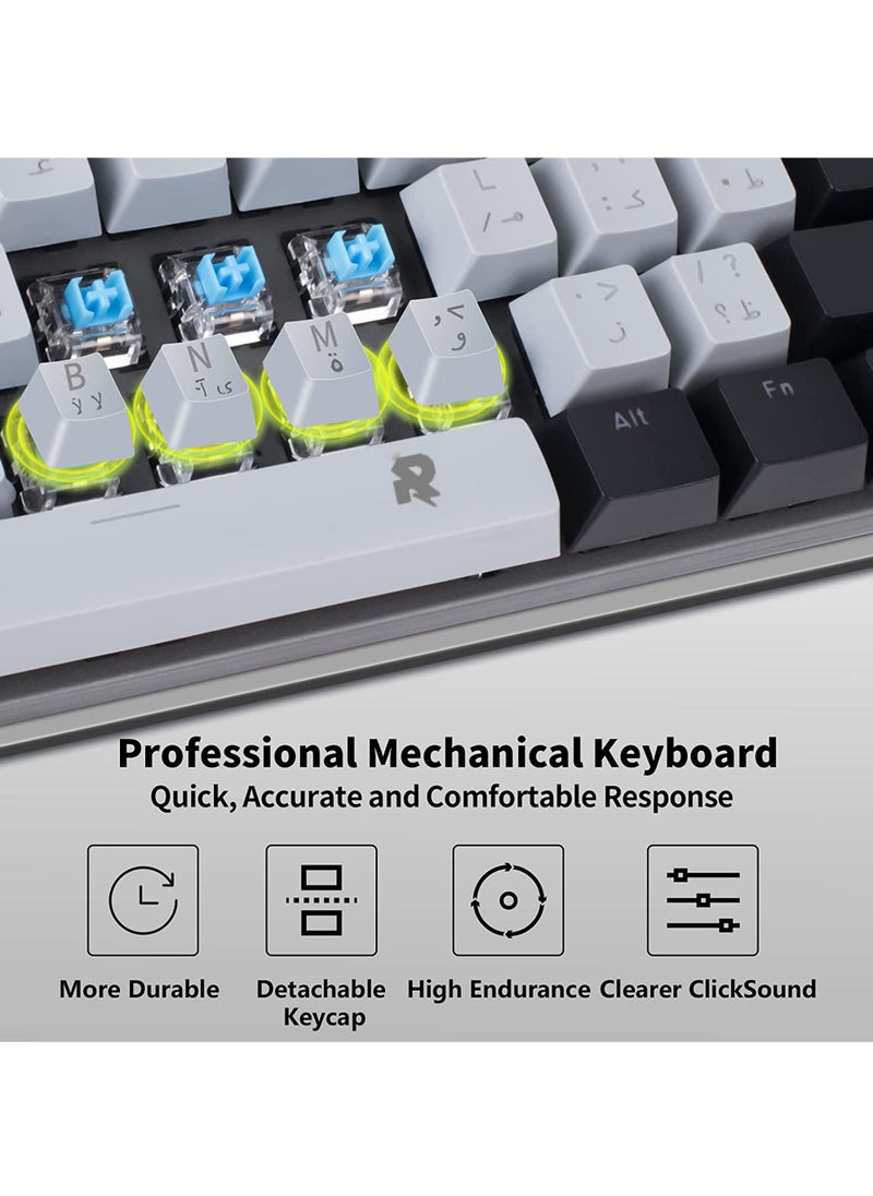 Rock Pow - English Arabic Mechanical Gaming Keyboard with RGB LED Rainbow Backlit Quick Response USB Wired E-sport Waterproof 87 Keys Keyboard for Windows/MacOS/Android PC Gamers - Image 1