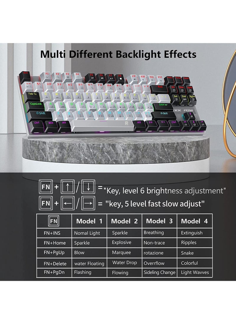 Rock Pow - English Arabic Mechanical Gaming Keyboard with RGB LED Rainbow Backlit Quick Response USB Wired E-sport Waterproof 87 Keys Keyboard for Windows/MacOS/Android PC Gamers - Image 1