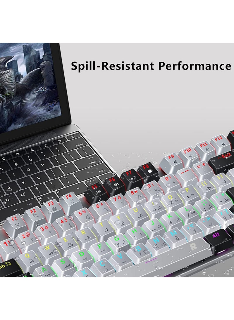 Rock Pow - English Arabic Mechanical Gaming Keyboard with RGB LED Rainbow Backlit Quick Response USB Wired E-sport Waterproof 87 Keys Keyboard for Windows/MacOS/Android PC Gamers - Image 1