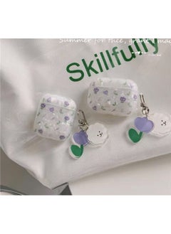 Suitable For AirPods 4 Headset Protective Cover Cartoon Shell Pattern For Apple1/2/3 Generation Pro2 Bluetooth Pendant Bracelet-Color:Shell Pattern + Flower Pendant-purple Flowers-Model:Airpods Pro2 (protective Case